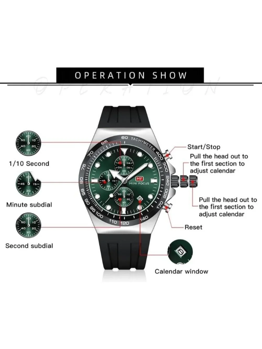 Men's Silver And Green Analog Quartz Waterproof Chronograph Stylish Casual Watch